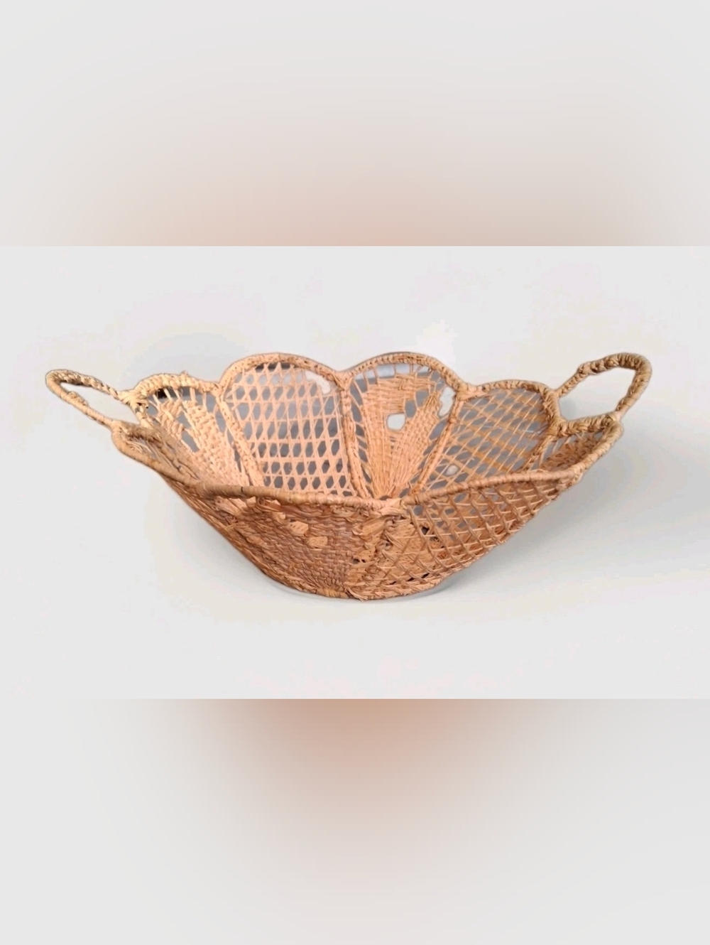 Small Wicker Basket Pretty Pattern With Handles, Size 8" Wide x 4" Deep.